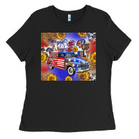 Black Fourth Of July Sunflowers Truck Ladies Tee - FaDigitalArtStudio