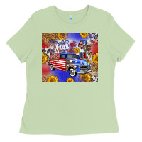 Matcha Fourth Of July Sunflowers Truck Ladies Tee - FaDigitalArtStudio