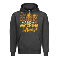 Charcoal Heather drinking coffee watching birds funny Zipper Hoodie - linhVisuals