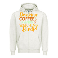 Oatmeal Heather drinking coffee watching birds funny Zipper Hoodie - linhVisuals