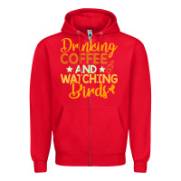 Red drinking coffee watching birds funny Zipper Hoodie - linhVisuals