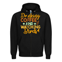 Black drinking coffee watching birds funny Zipper Hoodie - linhVisuals