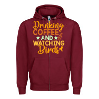 Burgundy drinking coffee watching birds funny Zipper Hoodie - linhVisuals