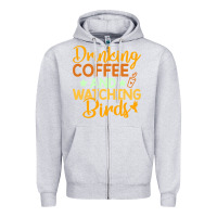 Heather Grey drinking coffee watching birds funny Zipper Hoodie - linhVisuals