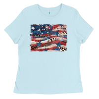 Baby Blue Leopard glitter American flag Ladies Tee - FaDigitalArtStudio