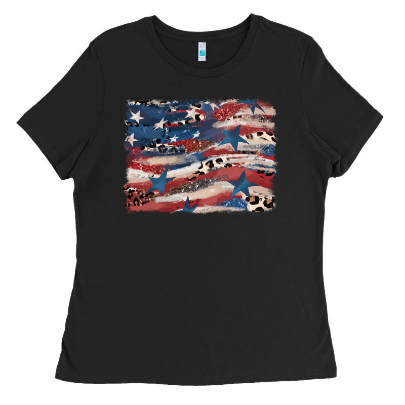 Leopard Glitter American Flag Ladies Tee by FaDigitalArtStudio | Teevron