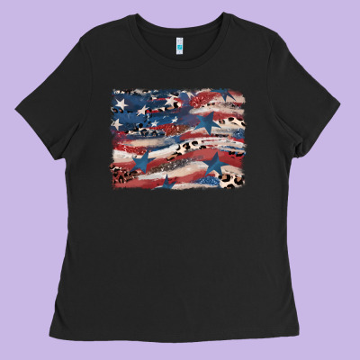 Leopard Glitter American Flag Ladies Tee Designed By Fadigitalartstudio