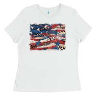 White Leopard glitter American flag Ladies Tee - FaDigitalArtStudio