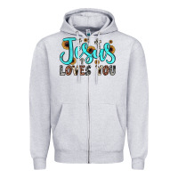 Heather Grey jesus loves you Zipper Hoodie - JahusDesignShop