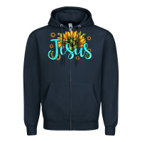 Navy jesus sunflower Zipper Hoodie - JahusDesignShop