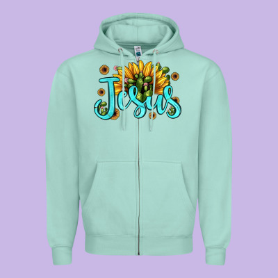 Jesus Sunflower Zipper Hoodie Designed By Jahusdesignshop