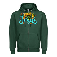 Sports Green jesus sunflower Zipper Hoodie - JahusDesignShop