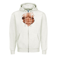 Oatmeal Heather chest six pack abs muscles bodybuilder Zipper Hoodie - linhVisuals