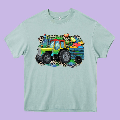Autism Farm Tractor Heavy Core Tee Designed By Cowgirlartshop