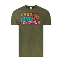 Vintage Olive Western Long Live Cowgirls With Roses Vintage Tee - BundleAndBundleShop