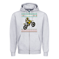 Heather Grey christmas motorcycle motocross braap dirt bike xmas Zipper Hoodie - linhVisuals