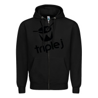 Black triple j Zipper Hoodie - linhVisuals
