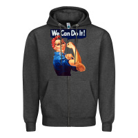 Charcoal Heather rosie the riveter poster we can do it feminist retro Zipper Hoodie - linhVisuals
