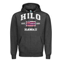 Charcoal Heather hilo hawaii hi vintage state athletic style t shirt Zipper Hoodie - linhVisuals