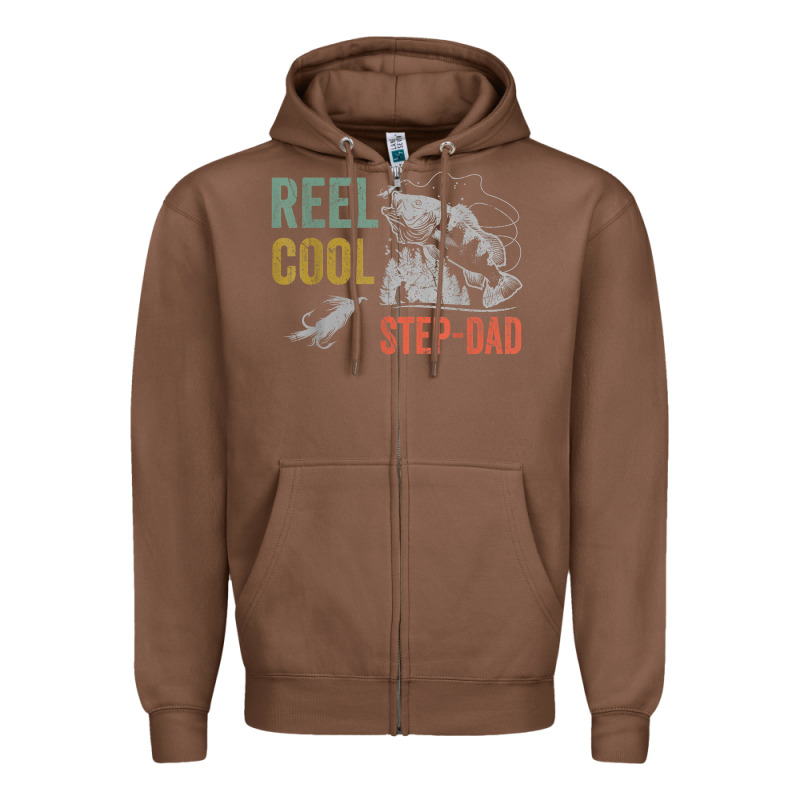 Mens Reel Cool Step Dad Fishing Funny Fathers Day Zipper Hoodie by linhVisuals | Teevron