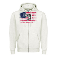Oatmeal Heather bass fishing distressed american flag essential Zipper Hoodie - linhVisuals