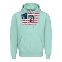 Seafoam bass fishing distressed american flag essential Zipper Hoodie - linhVisuals