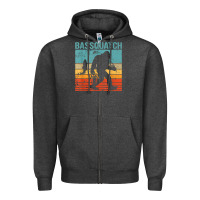 Charcoal Heather bassquatch! funny bigfoot fishing outdoor retro Zipper Hoodie - linhVisuals
