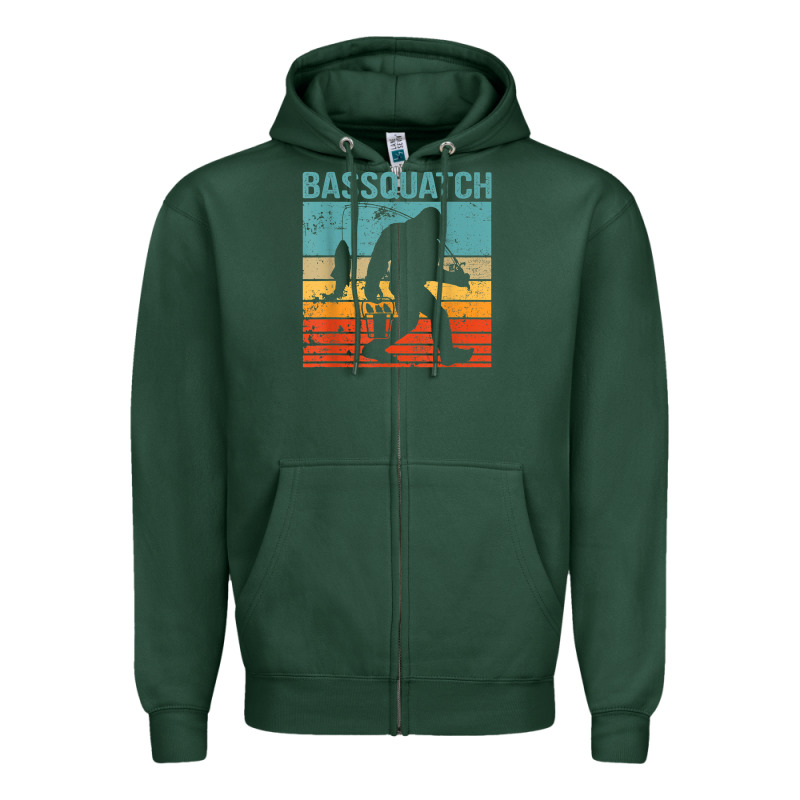 Bassquatch! Funny Bigfoot Fishing Outdoor Retro Zipper Hoodie by linhVisuals | Teevron