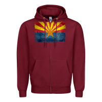 Burgundy arizona flag in grungy style raglan baseball tee Zipper Hoodie - linhVisuals