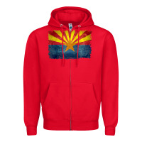 Red arizona flag in grungy style raglan baseball tee Zipper Hoodie - linhVisuals