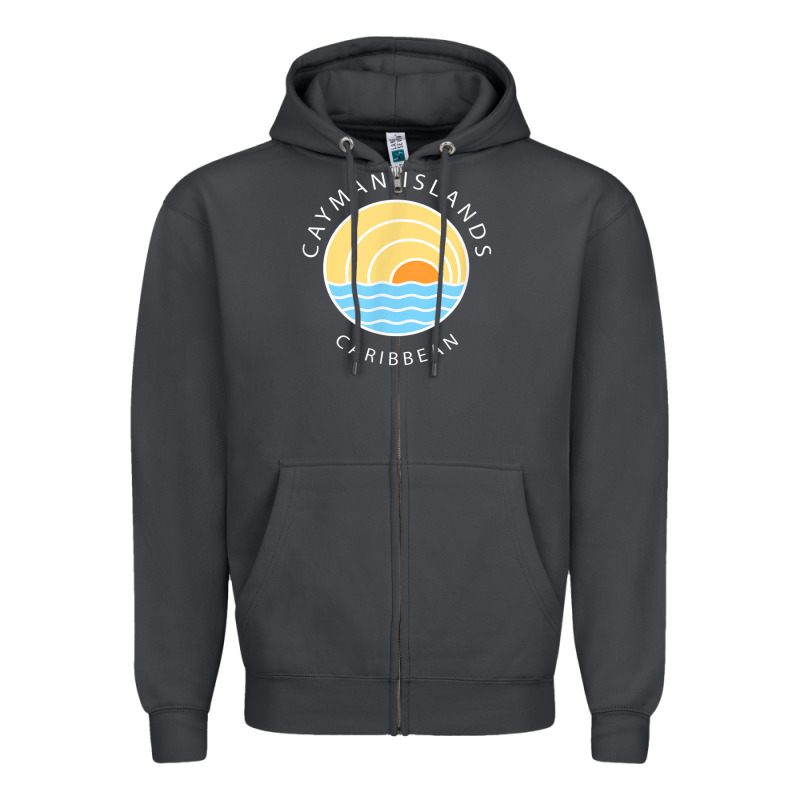 Cayman Islands Retro Colorful Ocean Sunset Palm Tree Novelty Zipper Hoodie by linhVisuals | Teevron
