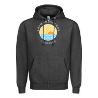 Charcoal Heather cayman islands retro colorful ocean sunset palm tree novelty Zipper Hoodie - linhVisuals