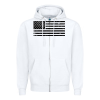 Black American Flag Distressed Effect Minimalist Premium Zipper Hoodie | Teevron