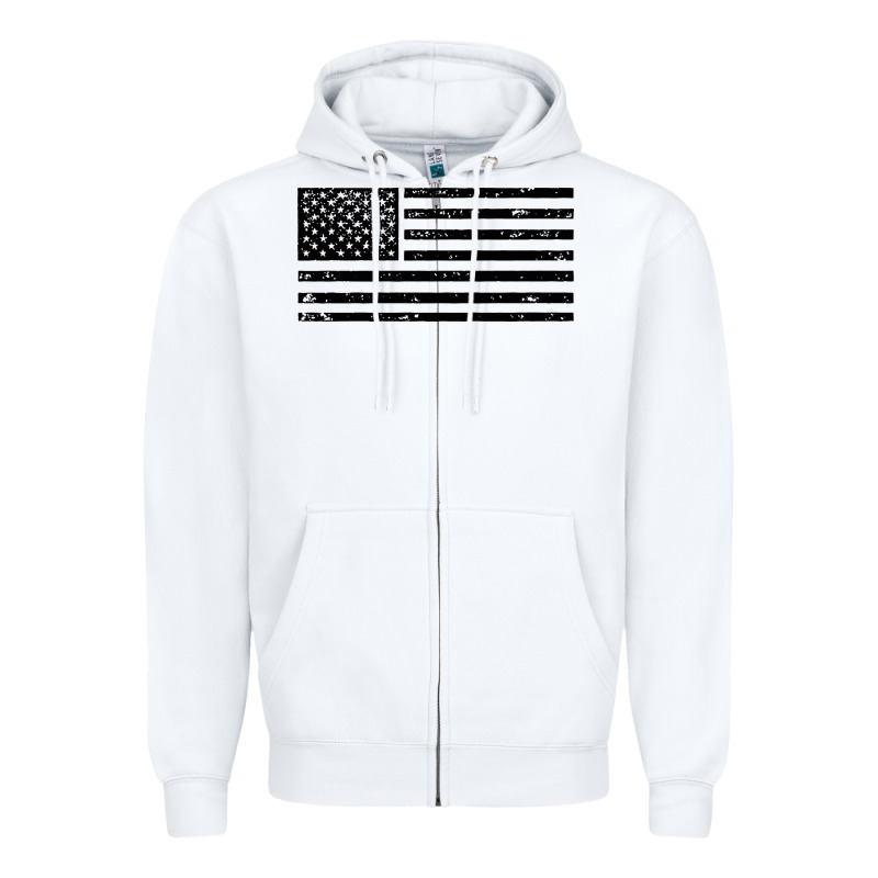 Black American Flag Distressed Effect Minimalist Premium Zipper Hoodie by linhVisuals | Teevron