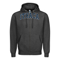 Charcoal Heather ithaca new york ny vintage sports design navy design t shirt Zipper Hoodie - linhVisuals