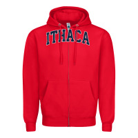Red ithaca new york ny vintage sports design navy design t shirt Zipper Hoodie - linhVisuals