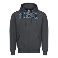 Ithaca New York Ny Vintage Sports Design Navy Design T Shirt Zipper Hoodie | Teevron