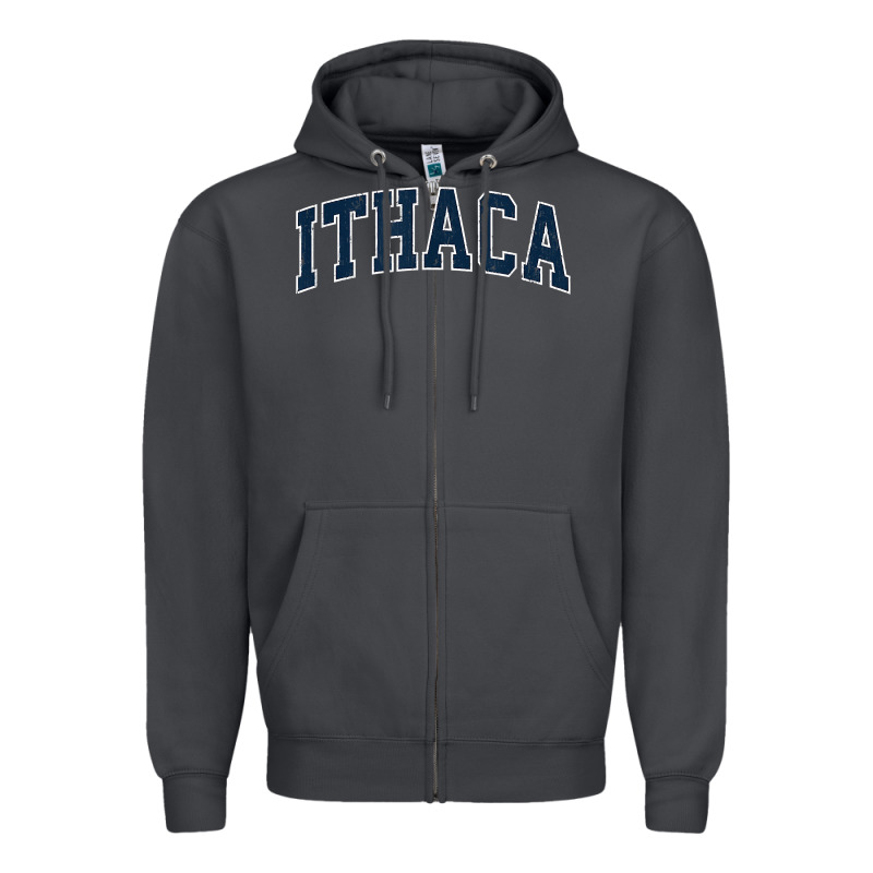 Ithaca New York Ny Vintage Sports Design Navy Design T Shirt Zipper Hoodie by linhVisuals | Teevron