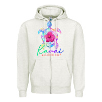 Oatmeal Heather kauai hawaii vacation 2022 sea turtle flower tropical t shirt Zipper Hoodie - linhVisuals