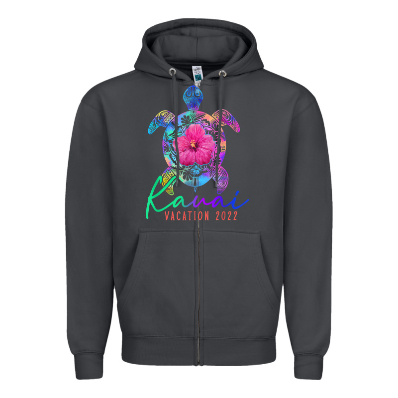 Kauai Hawaii Vacation 2022 Sea Turtle Flower Tropical T Shirt Zipper Hoodie by linhVisuals | Teevron