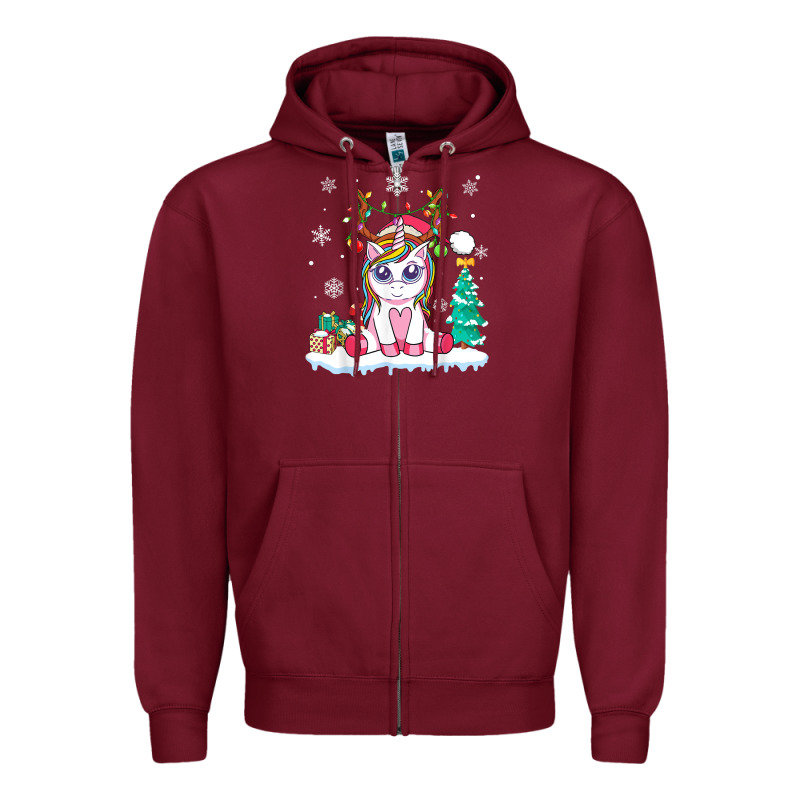 Cute Unicorn Christmas Shirt Kid Girls Women Deer Santa Xmas 1 Zipper Hoodie by linhVisuals | Teevron