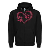 Black funny valentine day gift t  shirt paw print heart dog cat owner lover Zipper Hoodie - linhVisuals