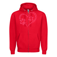 Red funny valentine day gift t  shirt paw print heart dog cat owner lover Zipper Hoodie - linhVisuals