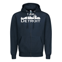 Navy I Am Detroit Zipper Hoodie - linhVisuals