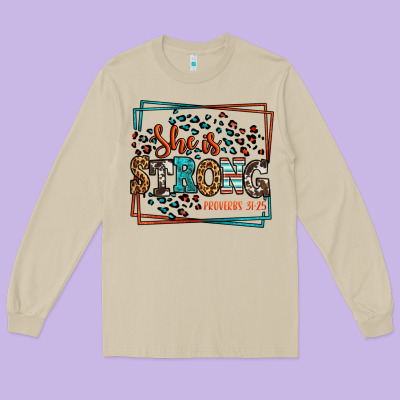 She Is Strong Proverbs 31:25 Long Sleeve Tee Designed By Lillyallendesigns