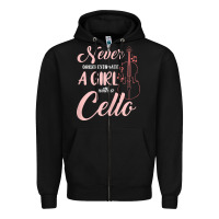 Black never underestimate a girl with a cello Zipper Hoodie - linhVisuals
