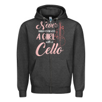 Charcoal Heather never underestimate a girl with a cello Zipper Hoodie - linhVisuals