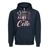 Navy never underestimate a girl with a cello Zipper Hoodie - linhVisuals