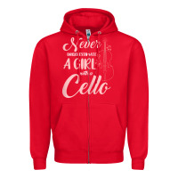 Red never underestimate a girl with a cello Zipper Hoodie - linhVisuals
