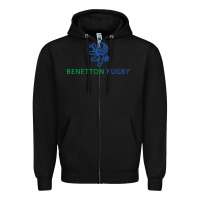Black benetton rugby Zipper Hoodie - linhVisuals